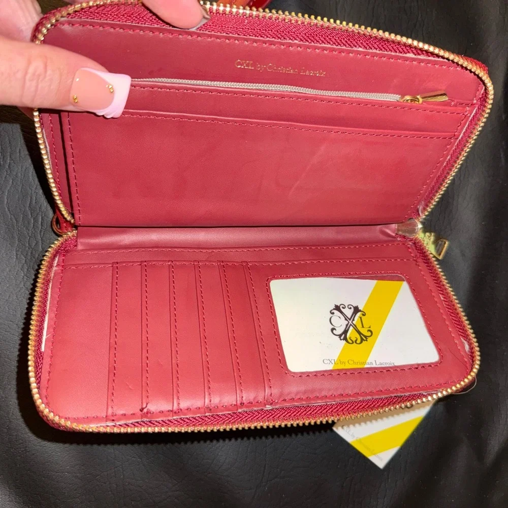 CXL by Christian Lacroix Red Embossed Logo Zip Around Wristlet Wallet NWT